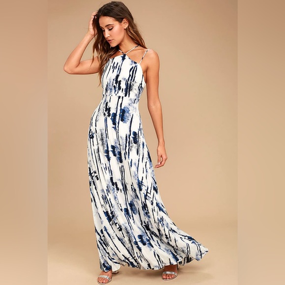 Lulu's Dresses & Skirts - Lulus Sea Me Now Blue and White Print Maxi Dress